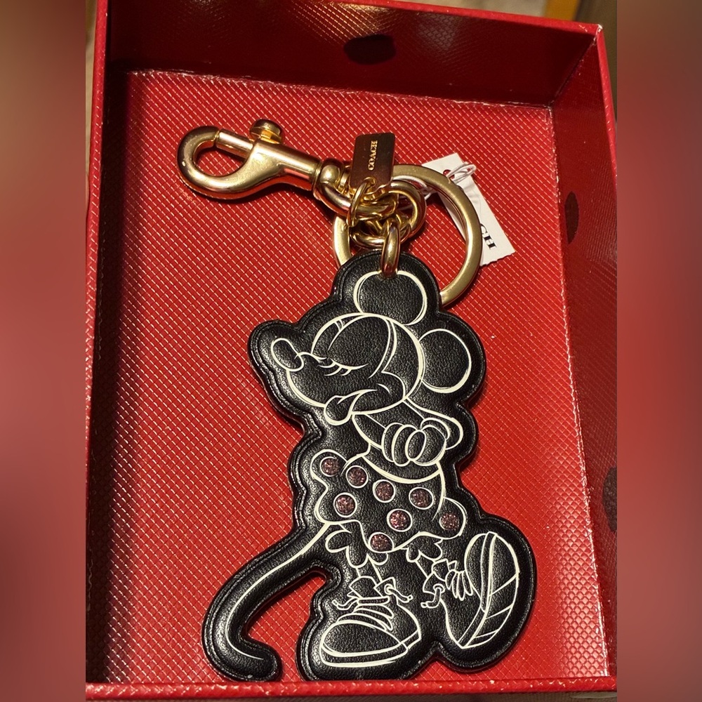 COACH DISNEY Supple Leather Minnie Mouse Bag Purse Charm Keychain NEW NIB NWT